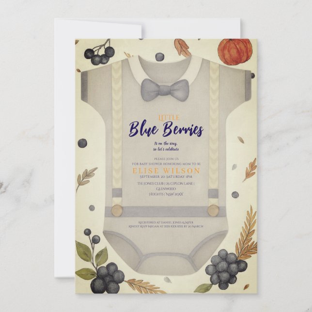 Invitación Ducha de bebé autum otoño burlap bodysuit (Anverso)