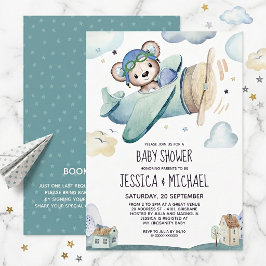 Invitación Ducha de Bebé Avión de Osito de Peluche
