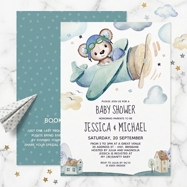 Invitación Ducha de Bebé Avión de Osito de Peluche (Subido por el creador)