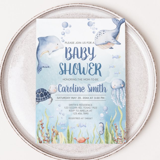 Invitación Ducha de bebé Azul Bajo el Mar (Summer Baby Shower Invitation)