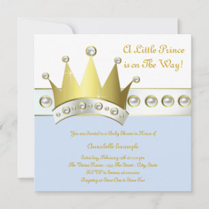 Invitación Ducha de bebé azul bebé y oro Príncipe