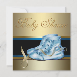Invitación Ducha de bebé azul bebé y oro Príncipe