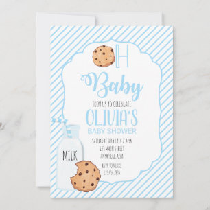 Invitación Ducha de bebé azul de Leche y Galletas