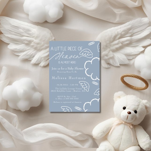 Invitación Ducha de bebé azul Pedacito de cielo (Little Piece of Heaven blue baby shower Invitation)