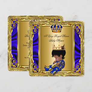 Invitación Ducha de bebé azul real príncipe Niño Dorado Regio