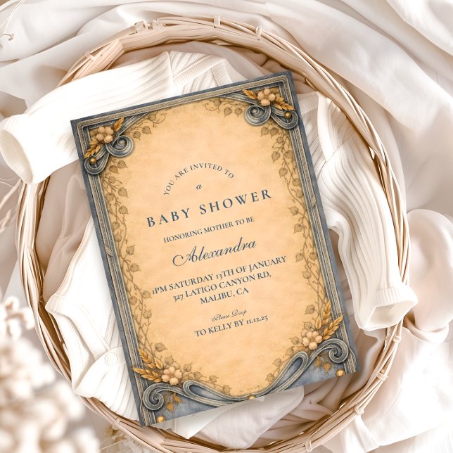 Invitación Ducha de Bebé Azul Rústico (Subido por el creador)