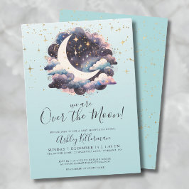 Invitación Ducha de Bebé Azul Sobre La Luna