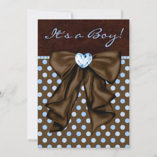 Invitación Ducha de bebé azul y marrón