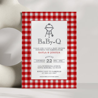 Invitación Ducha de bebé Baby-Q Rustic Red Gingham BBQ