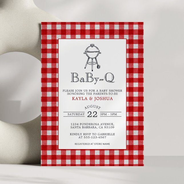 Invitación Ducha de bebé Baby-Q Rustic Red Gingham BBQ (Subido por el creador)