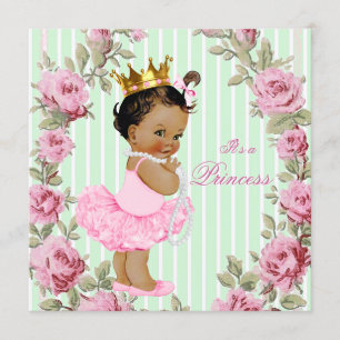 Invitación Ducha de bebé bailarina étnica rosa verde menta