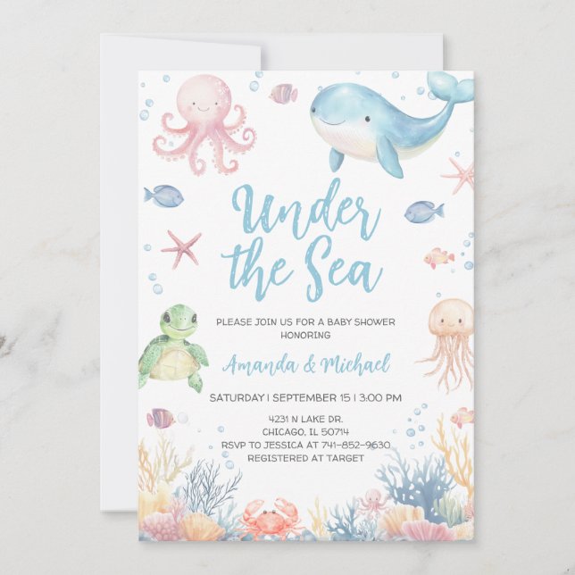 Invitación Ducha de bebé bajo el mar (Anverso)