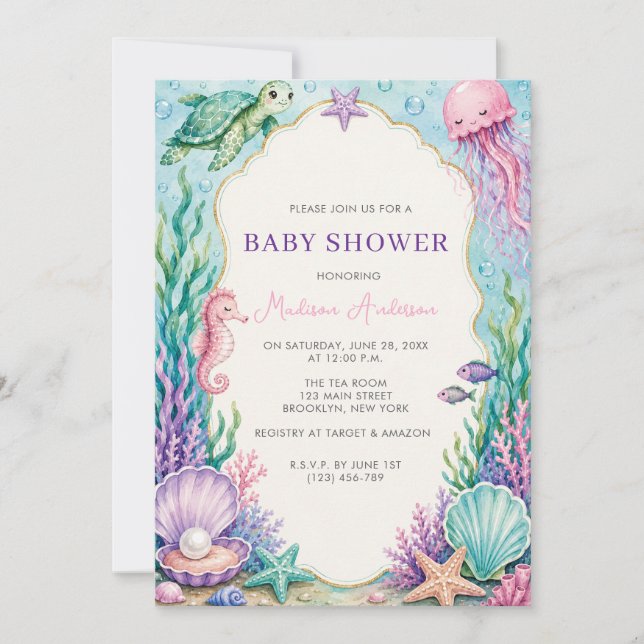 Invitación Ducha de Bebé Bajo El Mar  (Anverso)