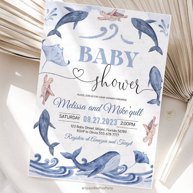 Invitación Ducha de bebé bajo el mar (under the sea baby shower, ocean baby shower invitation, sea theme invite, ocean animals invitation,)