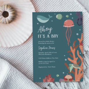 Invitación Ducha de Bebé Bajo el Mar ¡Ahí Está un Niño