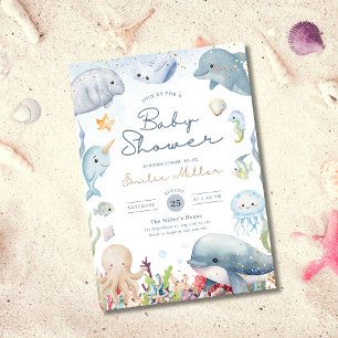 Invitación Ducha de Bebé Bajo el Mar Animales Marinos Neutral