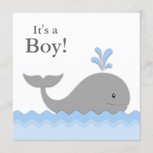 Invitación Ducha de Bebé Ballena Gris Azul