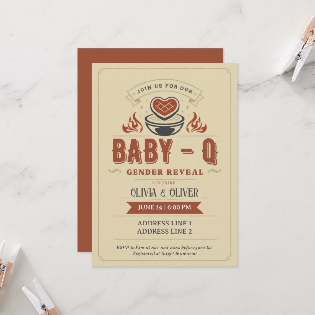 Invitación Ducha de bebé barbacoa, revelación de género Baby- (Anverso/Reverso In Situ)