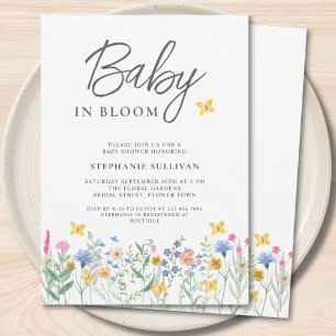 Invitación Ducha de bebé 'Bebé en Flor' Mariposas Flores Silv