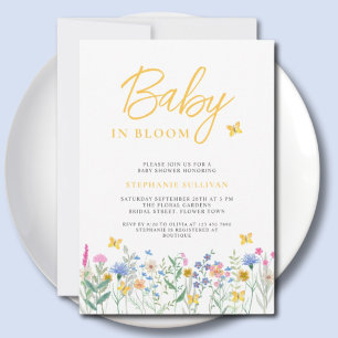 Invitación Ducha de bebé 'Bebé en Flor' Mariposas Flores Silv