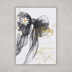 Invitación Ducha de Bebé Bebé en Flor Preppy Lazo Negro Daisy