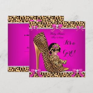 Invitación Ducha de Bebé Bebé Niña Bonita Zapatos de Leopardo