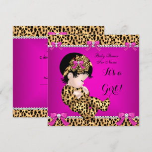 Invitación Ducha de Bebé Bebé Niña Linda Leopardo Rosa Calien