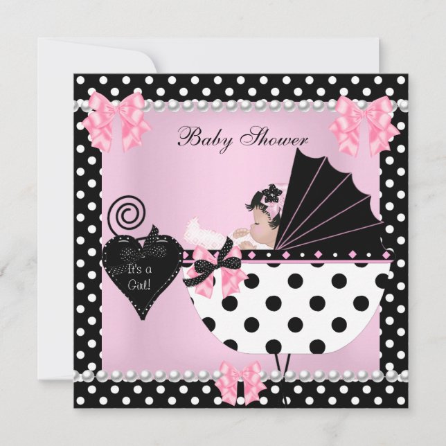 Invitación Ducha de bebé Bebé niña rosa Lunares (Anverso)