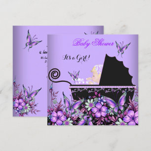 Invitación Ducha de Bebé Bebé Niña Rubia Mariposa Morada