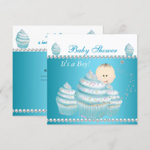 Invitación Ducha de bebé, bebé niño, cupcake, sprinkle azul