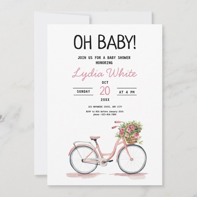 Invitación ducha de bebé bicicleta ducha de bebé floral ducha (Anverso)