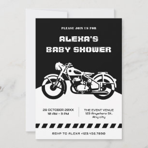 Invitación Ducha de bebé Black and White Classic en motocicle