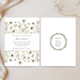 Invitación Ducha de bebé blanca Floral + solicitud de libro