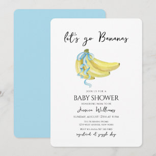 Invitación Ducha de bebé Blue Bow Let's Go Bananas Baby Showe