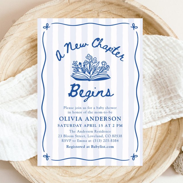 Invitación Ducha de bebé Blue Hand Drawn comienza un nuevo ca (Blue Hand Drawn A New Chapter Begins Baby Shower Invitation)