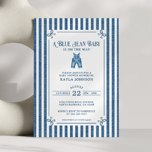 Invitación Ducha de bebé Blue Jean Franja oscura costera Lazo