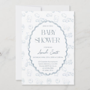 Invitación Ducha de bebé Blue Toile de Jouy