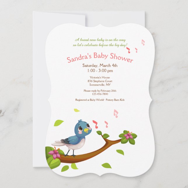 Invitación Ducha de Bebé Bluebird (Anverso)