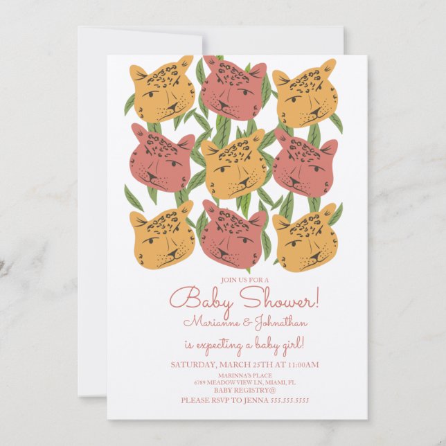 Invitación Ducha de Bebé Boho Animal Gato Guepardo Safari  (Anverso)
