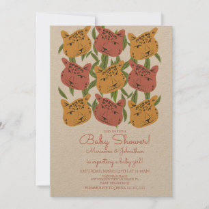 Invitación Ducha de Bebé Boho Animal Gato Guepardo Safari 