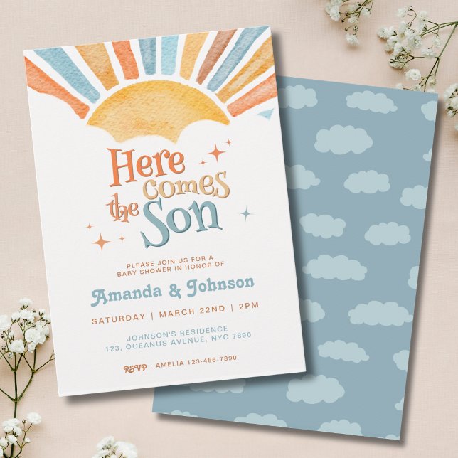 Invitación Ducha de Bebé Boho Aquí Viene el Hijo (Subido por el creador)