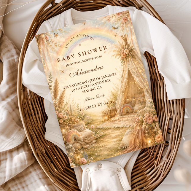 Invitación Ducha de Bebé Boho Arcoíris Encantado (Subido por el creador)