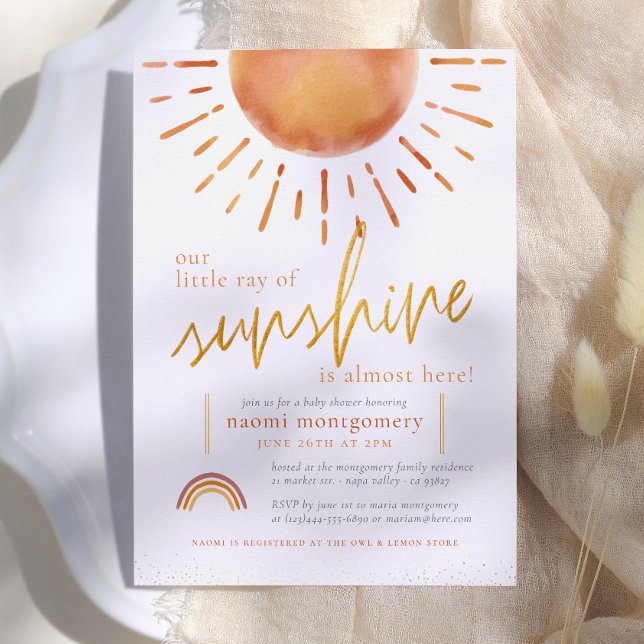 Invitación Ducha de Bebé Boho Arcoíris Pequeño Rayo de Sol (Subido por el creador)