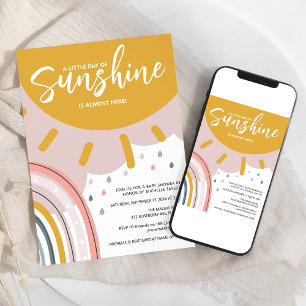 Invitación Ducha de Bebé Boho Arcoíris Pequeño Rayo de Sol
