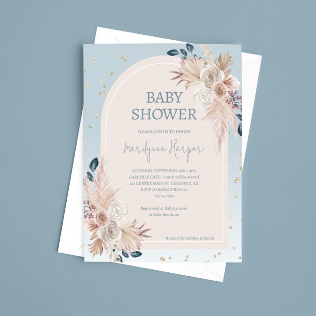 Invitación Ducha de Bebé Boho Azul de Pasto Pampas (Subido por el creador)