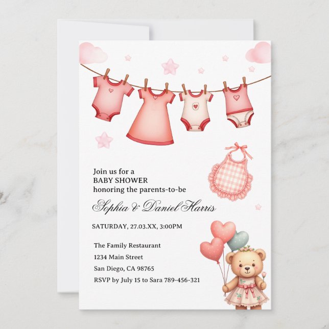 Invitación Ducha de Bebé Boho Bear (Anverso)