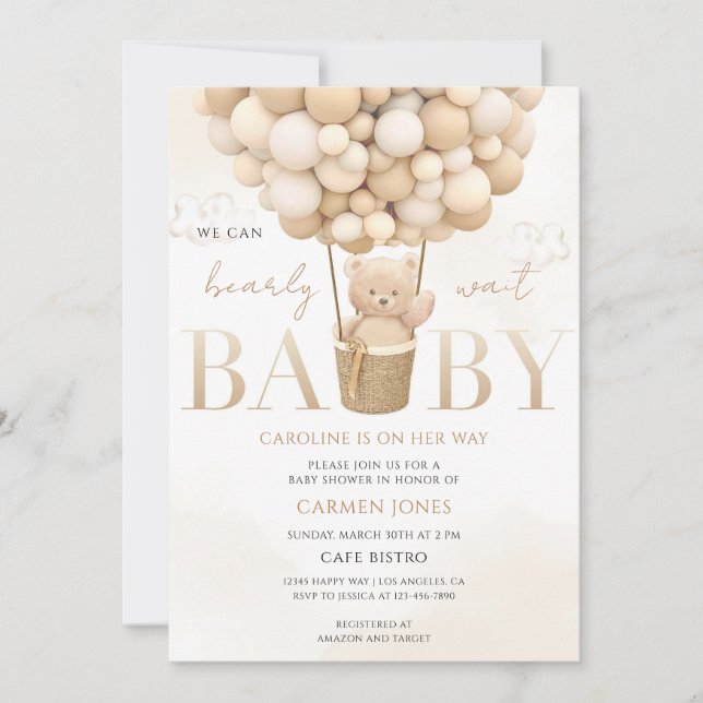 Invitación Ducha de Bebé Boho Bear (Anverso)