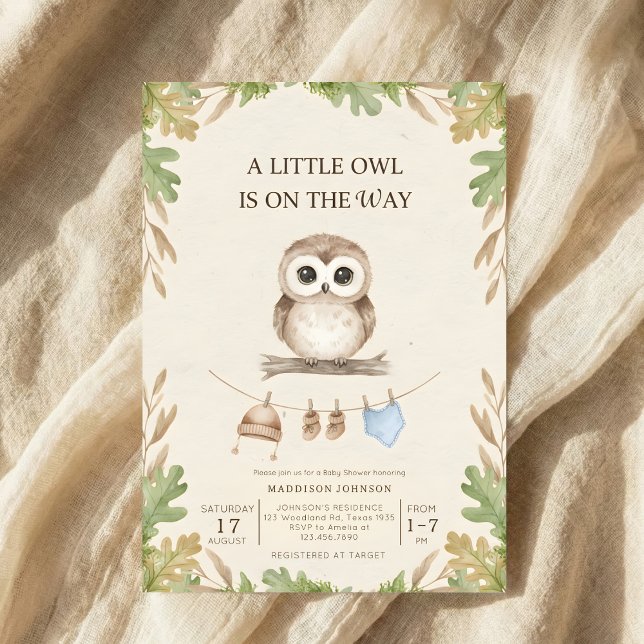Invitación ducha de bebé boho bosque búho verde (Subido por el creador)