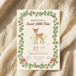 Invitación ducha de bebé boho bosque ciervo vegetación