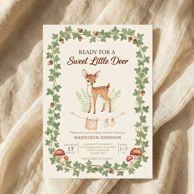 Invitación ducha de bebé boho bosque ciervo vegetación (Subido por el creador)